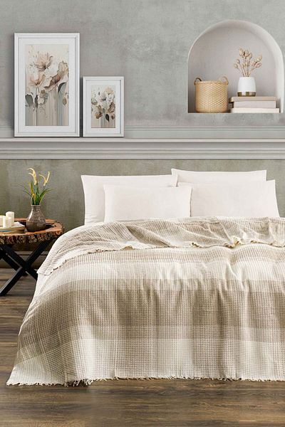 Rebeka Home Collection Beige Plaid Gunes Model - Double Pique 200X230