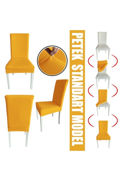 Home 6 Adet Petek Kumaş Salon Tipi Sandalye Kılıfı & Sandalye Örtüsü Seti