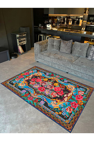Rugs Modern Halı Ebru Koleksiyonu Çok Renkli Çiçek Detaylı Dokuma Taban Moder...