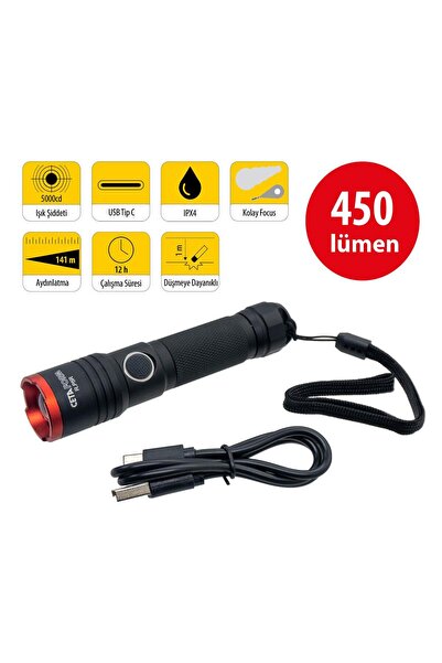 CETA FORM R.P5R USB Şarjlı El Feneri (Focus Özellikli) 450 lümen