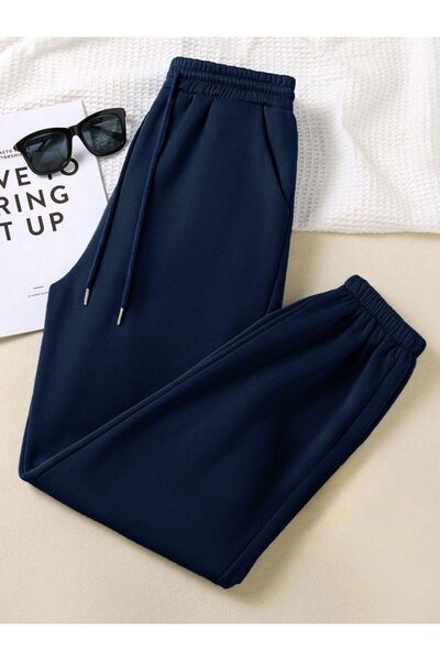 THE WHITE Unisex Navy Blue Full Cotton Elastic Leg Sweatpants