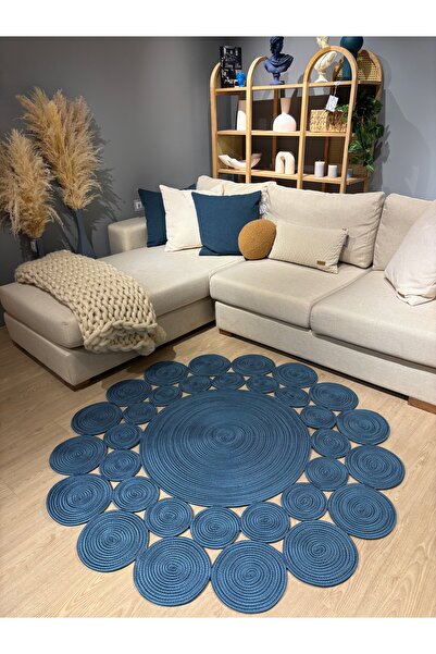 MaVaux Papatya Hasır Jüt Çiçek Desenli Kilim Halı