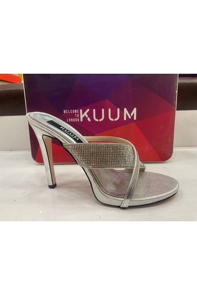 KUUM LONDON γυναικείες γόβες ασημί πέτρινες παντόφλες