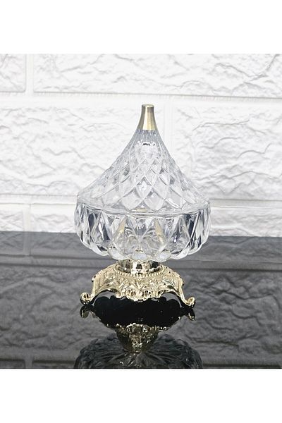 atabey home 1 Piece Fine Pattern Cast Iron Standing Dome Turkish Delight Cup Gold Detailed Mini Turkish Delight Cup 11 cm