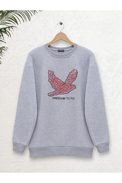 Modamorfo Sweatshirt mit Rundhalsausschnitt in Roségold mit Vogelmuster