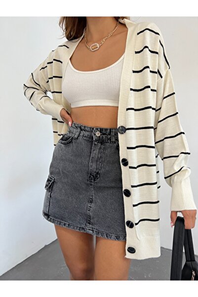 Modamorfo Кардиган з ґудзиками з трикотажу - Екрю