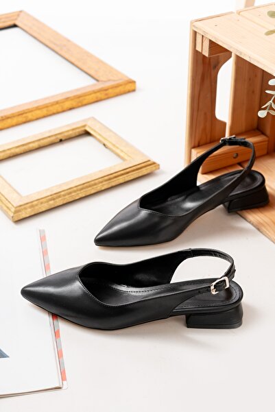 DURUNUN BUTİĞİ Dion Black (3 cm Heeled) Pointed Toe Heeled Ballerinas
