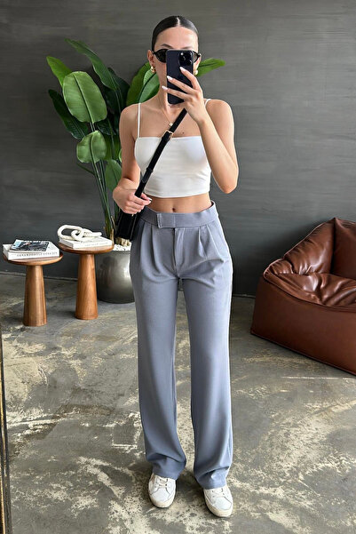 Swana Sa likrom Elastično Krep Tkanina Palazzo pantalone - Siva