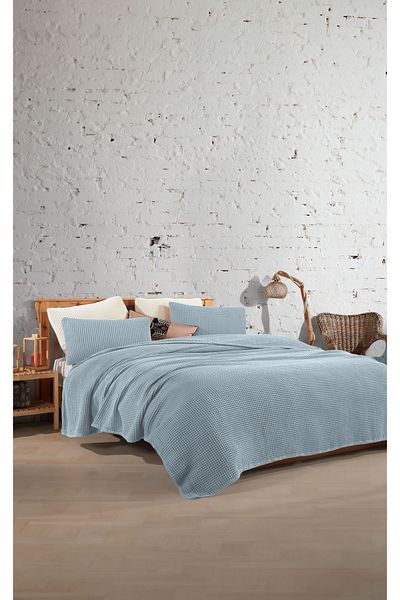 destinyhometex Hawaii Blue 100% bumbac Waffle Husă de pat simplă fără franjuri 160x240 cm