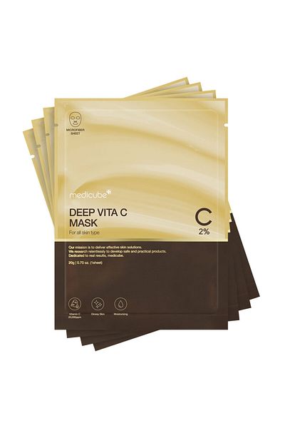 Medicube Deep Vita C Mask-Pure Vitamin C&Quadruple Vitamin Complex, Brightening & Soothing,Pack of 4