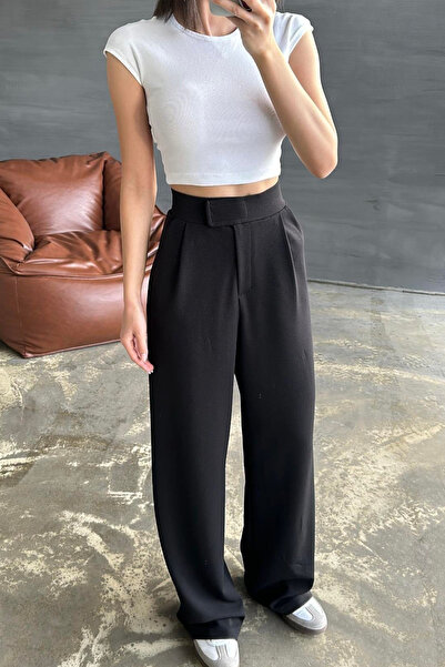 Swana Lycra Flexible Crepe Fabric Palazzo Trousers - Black