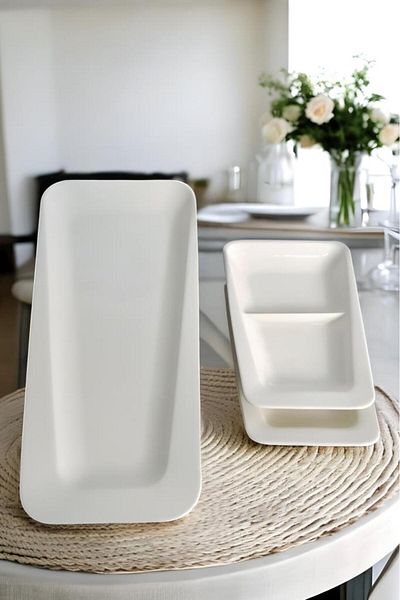 Digithome Istanbul Porcelain 3-Piece Divided Boat Serving Plate Set Cream C-320.035