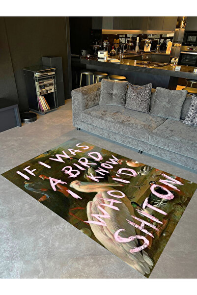 Rugs Modern Halı Ebru Koleksiyonu Kuş ve Yazı Detaylı Dokuma Taban Modern Dek...