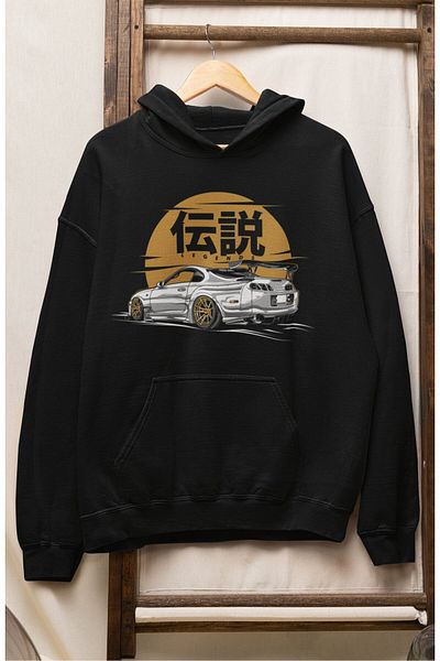 Fuddy Moda Hanorac cu glugă supradimensionat unisex Legend Supra cu imprimeu auto