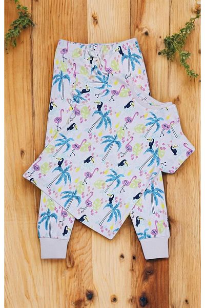 SeaBubbles Flamingo Print Short Sleeve Girl's Pajamas Set