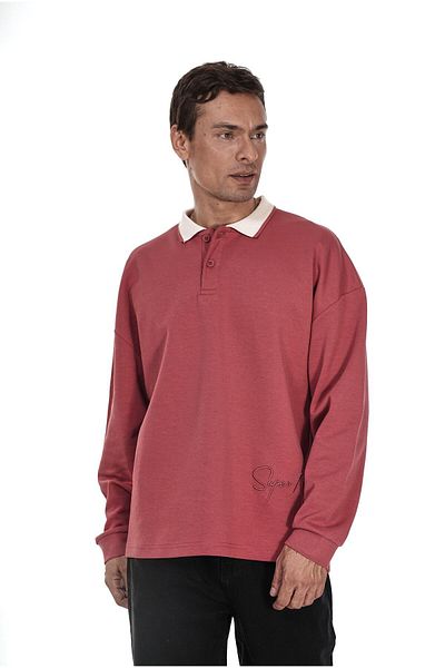 king brich Ανδρικό φούτερ Kingbrich Polo Collar με λεπτομέρεια Oversize Fit