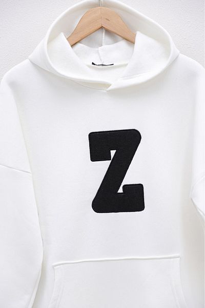 Modamorfo Kapuzen-Fleece-Sweatshirt mit Kängurutasche und Stickerei