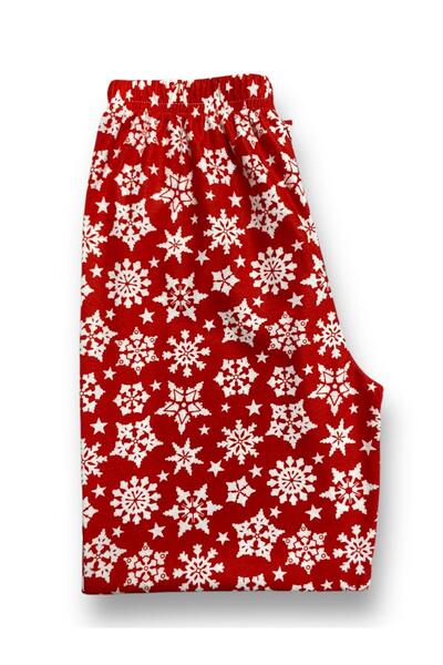 FORMO Pantaloni de pijama moale de iarnă pentru femei, roșu, alb, cu imprimeu de zăpadă