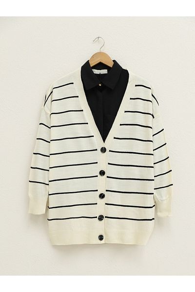 Modamorfo Lässige Strickjacke mit Knöpfen -ecru