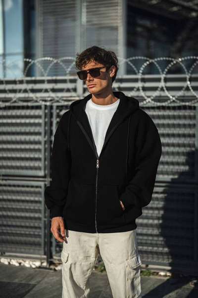 CMZ COLLECTİON Erkek Siyah Baskısız Basic Oversize Hırka