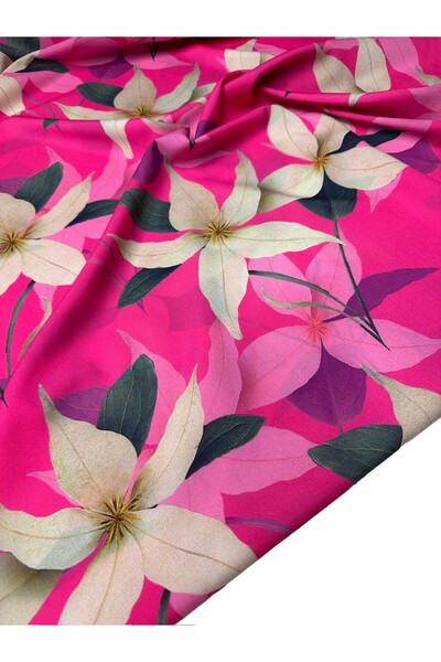 ipekkumaş قميص من قماش الكريب بنمط الزنبق الوردي يباع بالقطعة 1 قطعة 1 متر