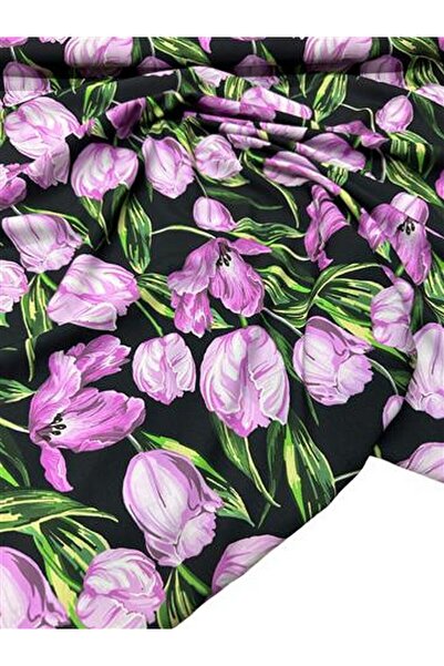 ipekkumaş قميص من قماش الكريب بنمط زهرة البرسيم يباع بالقطعة 1 قطعة 1 متر