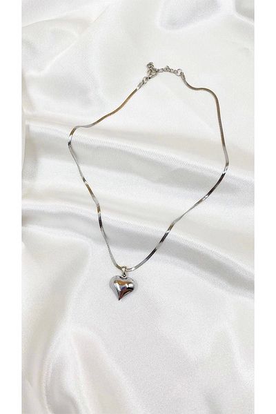 Eylülün Takısı Italian Steel Silver Colored Chain Heart Women's Necklace