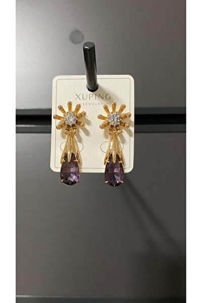 luxyansımalar أقراط متدلية من الفولاذ بتفاصيل حجر أرجواني