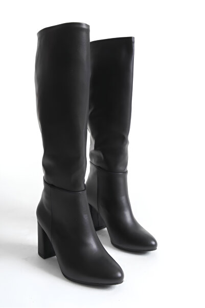 Lesia Kadın Siyah Lily Fermuarsız Diz Altı Çizme