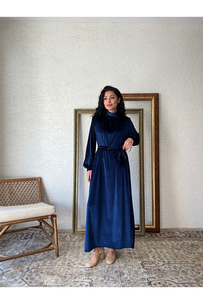 KÜÇÜĞÜM BUTİK Rochie lungă din catifea bleumarin