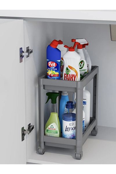 linmetal 2-Tier Organizer Shelf with Wheels, Kitchen Counter, under Sink and Detergent Holder