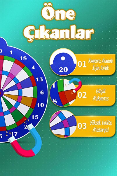 ALASTOR Mıknatıslı Dart Seti Mini Boy Dart Oyunu Duvara Zarar Vermeyen İğnesiz Dart Atma 3 Oklu Çap: 28 cm