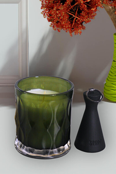 STON Premium Yeşil 2 Adet Cam Mum & Mum Söndürücü Seti / 12x10 Cm