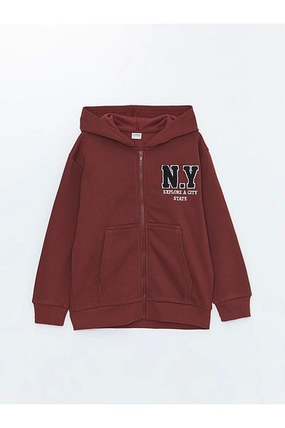 LC Waikiki Lcw Kids Burgundy Hooded Boy's Thick Zip-Up Sweatshirt