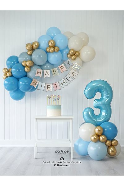 partince Σετ πάρτι 3 ετών Bubble Birthday Balloon Chain Mini Pastel Blue