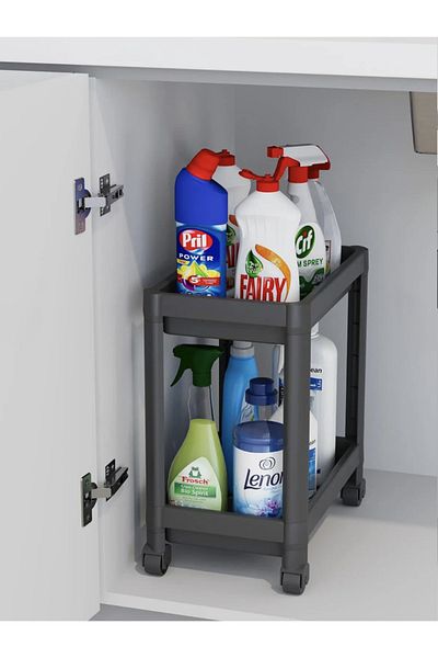 linmetal 2-Tier Organizer Shelf with Wheels, Kitchen Counter, under Sink and Detergent Holder