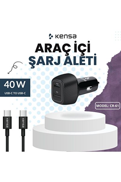 KRİZANTEM Araba Çakmaklığı Type C Kablolu Ikili Usb Kablolu Giriş 12-24v Dc Çikiş 40w Adaptör