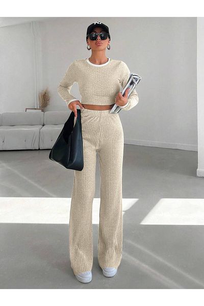MupariModa Twin Set with Ribbed Sleeves