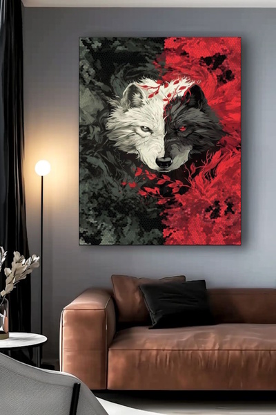 özkacar KIRMIZI SİYAH KURT ÜLKÜCÜ MHP KANVAS TABLO EV DUVAR SALON OFİS DÜKKAN...