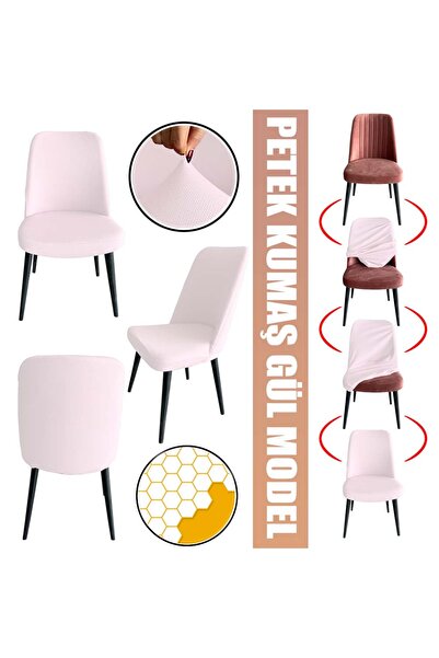 Home 6 Adet Petek Kumaş Gül Tipi Sandalye Kılıfı & Sandalye Örtüsü Seti