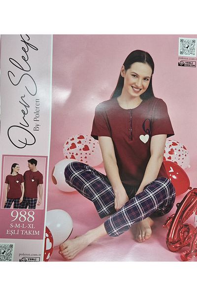 Over Sleep by Poleren Paired Burgundy- Plaid Pajamas Set (Women and Men's Sold Separately)