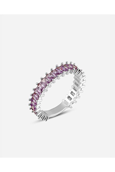MEKS JEWELS Ametist Renkli Baget Taşlı Gümüş Tamtur Yüzük