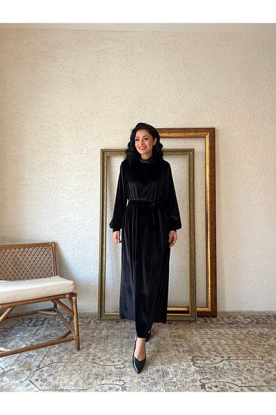 KÜÇÜĞÜM BUTİK Black Long Velvet Dress
