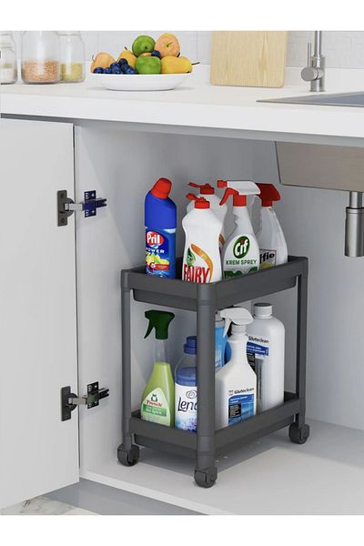 linmetal 2-Tier Organizer Shelf with Wheels, Kitchen Counter, under Sink and Detergent Holder