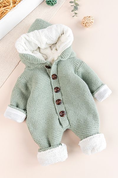 Babymod Knitwear Knitted Welsoft Lined Hooded Winter Baby Rompers