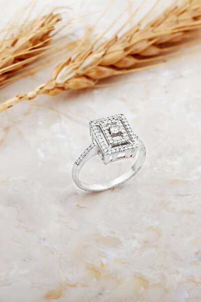 Sümer Telkari Taşlı Rodyumlu Gümüş Yüzük 5929