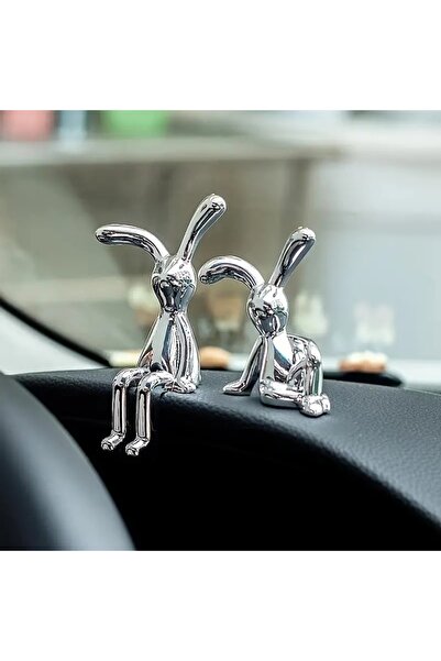 Dodemert Home Pereche de iepure de culoare argintie - Set de 2 accesorii pentru bibelouri pentru torpedo auto