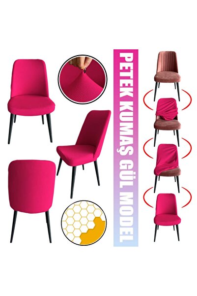 Home 4 Adet Petek Kumaş Gül Tipi Sandalye Kılıfı & Sandalye Örtüsü Seti
