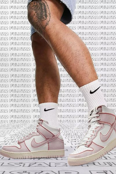 Nike Dunk High 1985 - Rose Denim and Genuine Leather Unisex Shoes, White