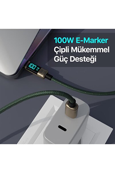 Bix Type-c To Type-c 100w 480mbps E-marker Çipli Led Dijital Ekranlı Şarj Ve Data Kablosu 1 Metre Br